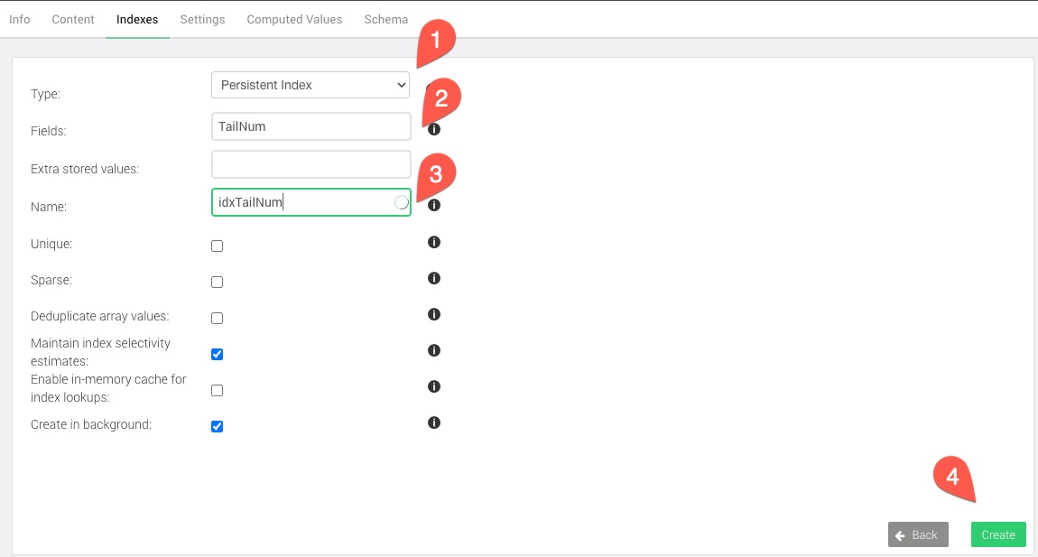 ArangoDB create index